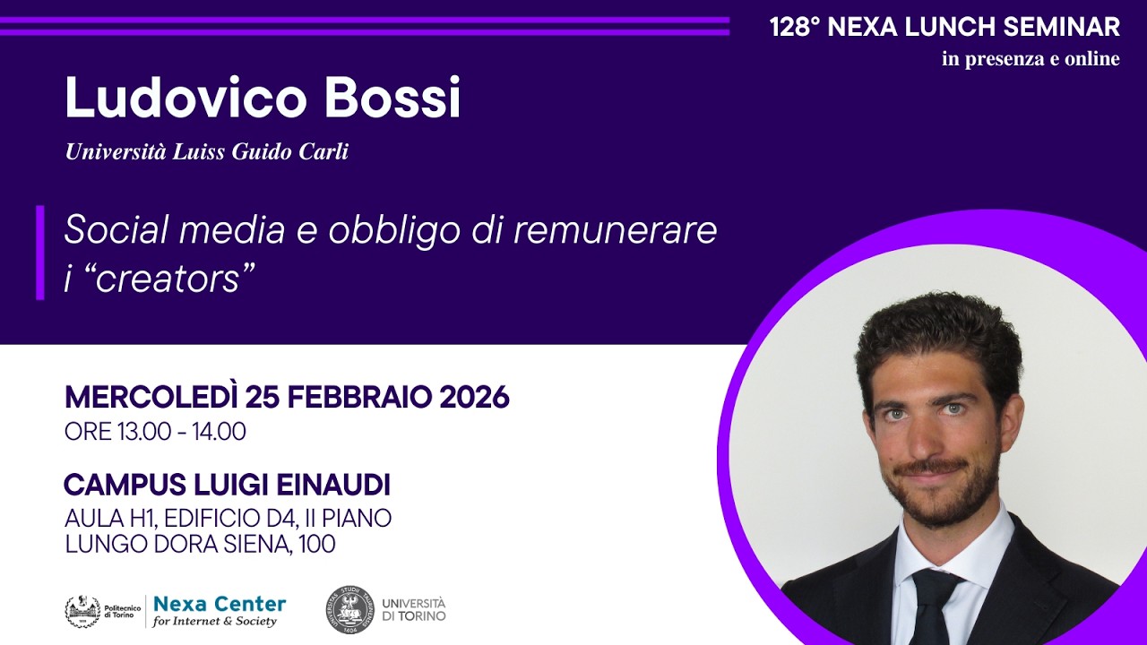 128° Nexa Lunch Seminar - Social media e obbligo di remunerare i “creators”