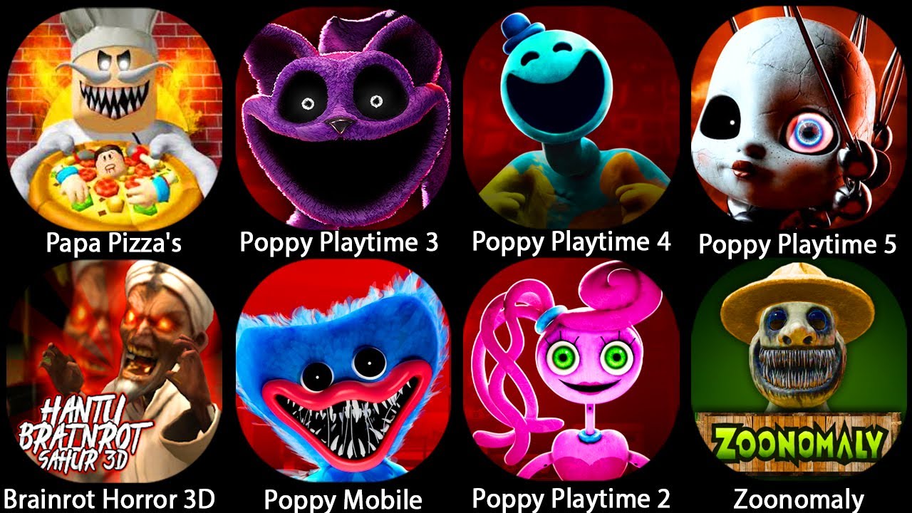 Poppy Playtime Chapter 5 Mobile,Poppy Playtime Chapter 1 2 3 4,Zoonomaly ,Escape Papa Pizza's Pizzer