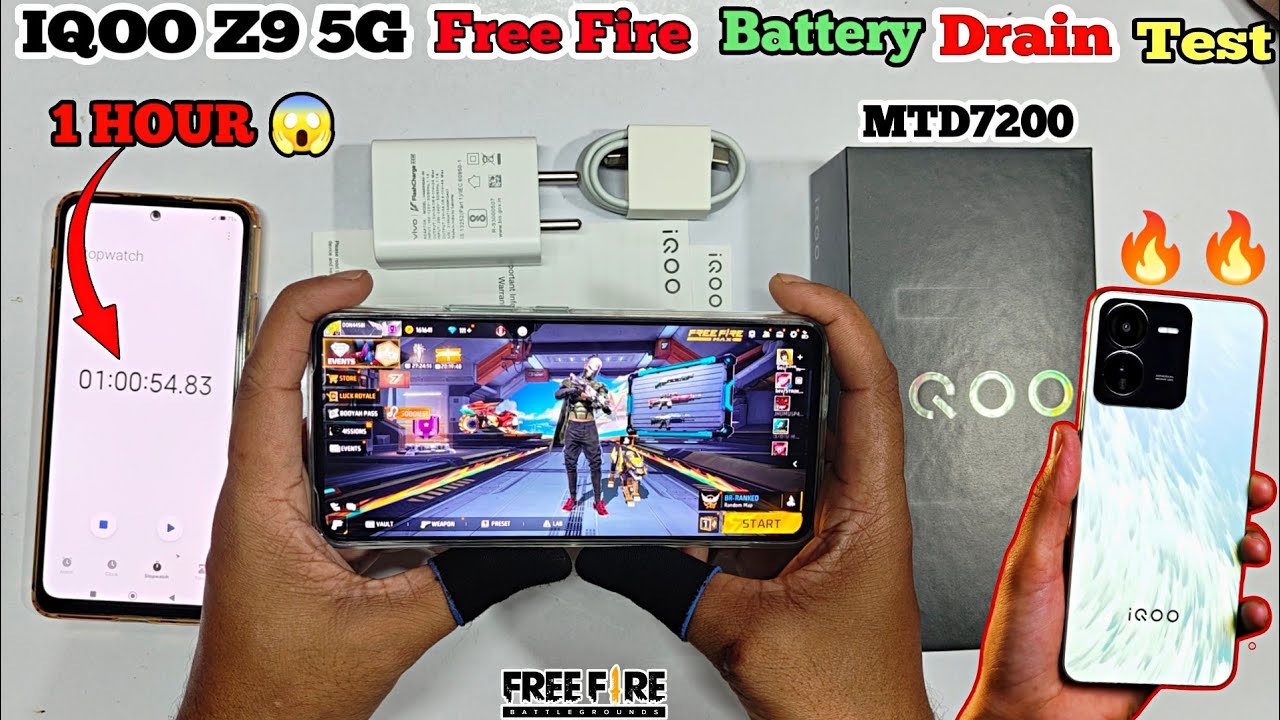 iQOO Z9 5G 1 HOUR Free Fire Battery 🔋 Battery DrainTest || iQOO Z9 FF Heating + Battery Drain Test..