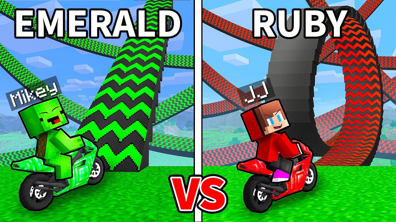 JJ and Mikey: RUBY vs EMERALD Trampoline Survive Battle in Minecraft - Maizen