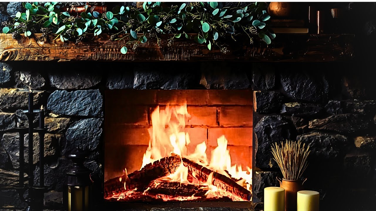 Warm Stone Fireplace at Night 🔥 Crackling Fire Sounds for Sleep & Study