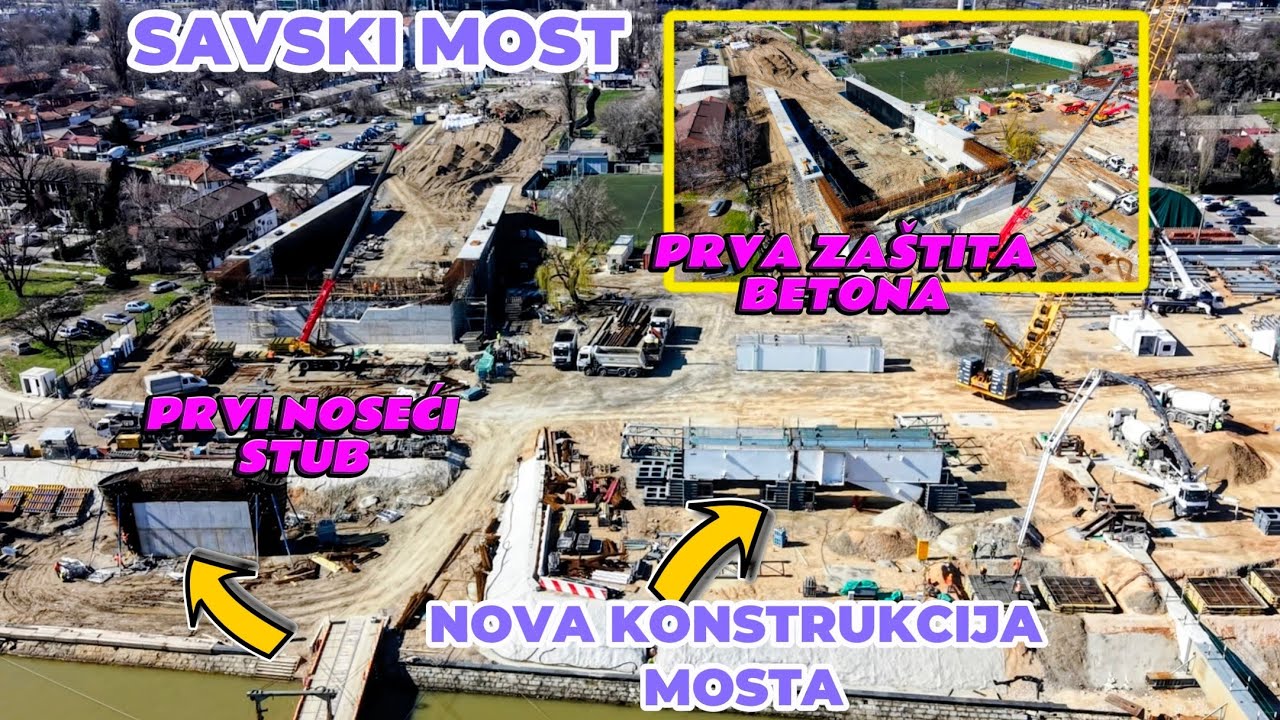 SAVSKI MOST MONTAZA DRUGOG DELA MOSTA,PRVA ZASTITA BETONSKE KONSTRUKCIJE,DOBRA SIRINA MOSTA NA BW 