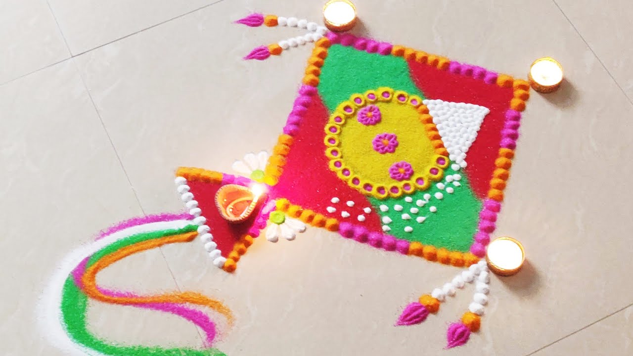 Super Easy Pongal Special Rangoli 2020 /Sankranti Muggulu, Kolam /Creative Kite Rangoli Design