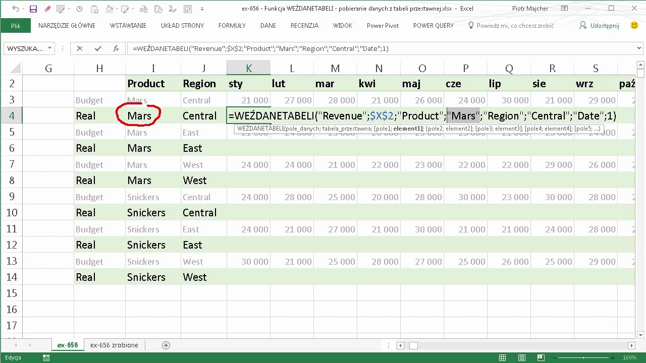 excel-656 - Funkcja WEŹDANETABELI - pobieranie danych z tabeli przestawnej