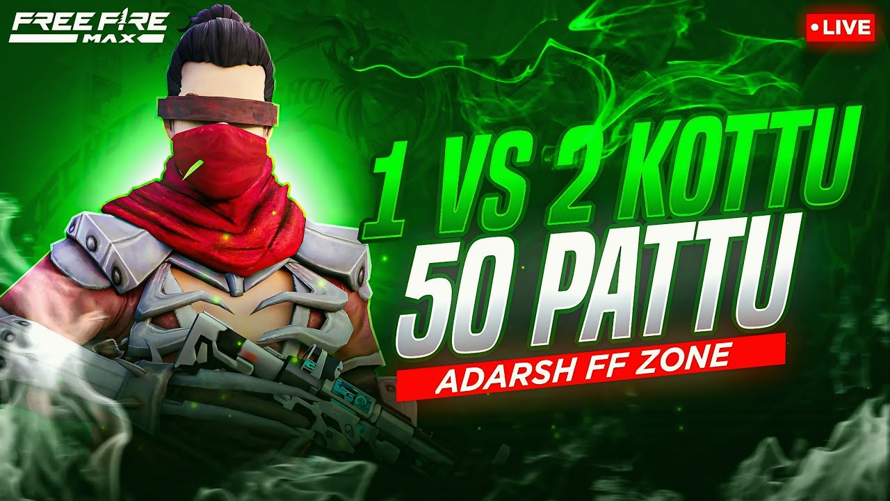 FREE FIRE LIVE IN TELUGU|1vs2 Kottu 50 Pattu❤️‍🩹 #fftelugulive #ff #fflivetelugu #adarshffzone9