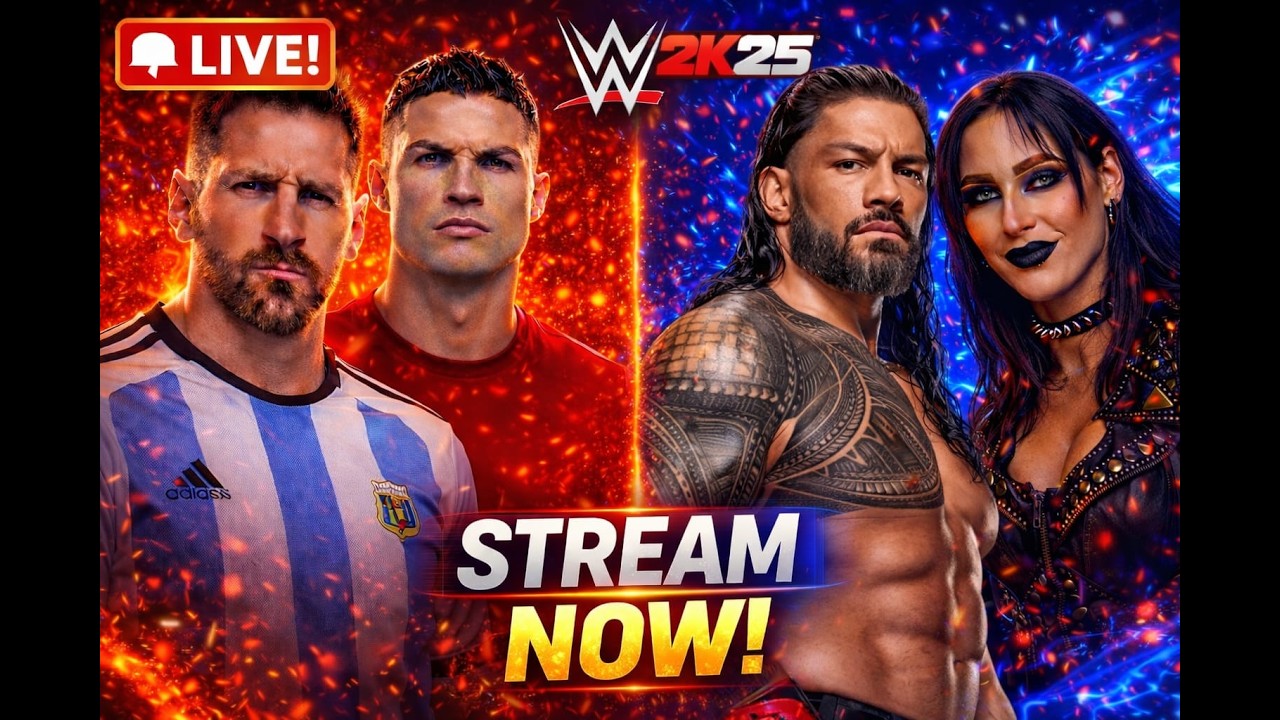 Ronaldo & Messi VS Roman & Rhea –  LIVE FIGHT DAY 1🔥 #wwe2k25 #CR7 #messi