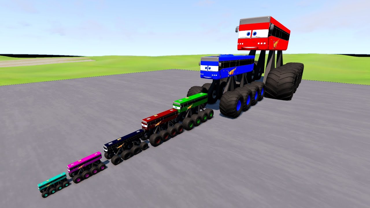 Big & Small Long Bus Lightning Mcqueen vs Train Thomas | BeamNG.Drive