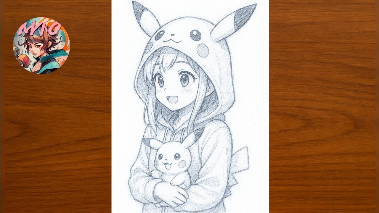 How to Draw Anime Girl | Easy Sketch Tutorial step by step | Cute Anime girl with Pikachu Hoodie