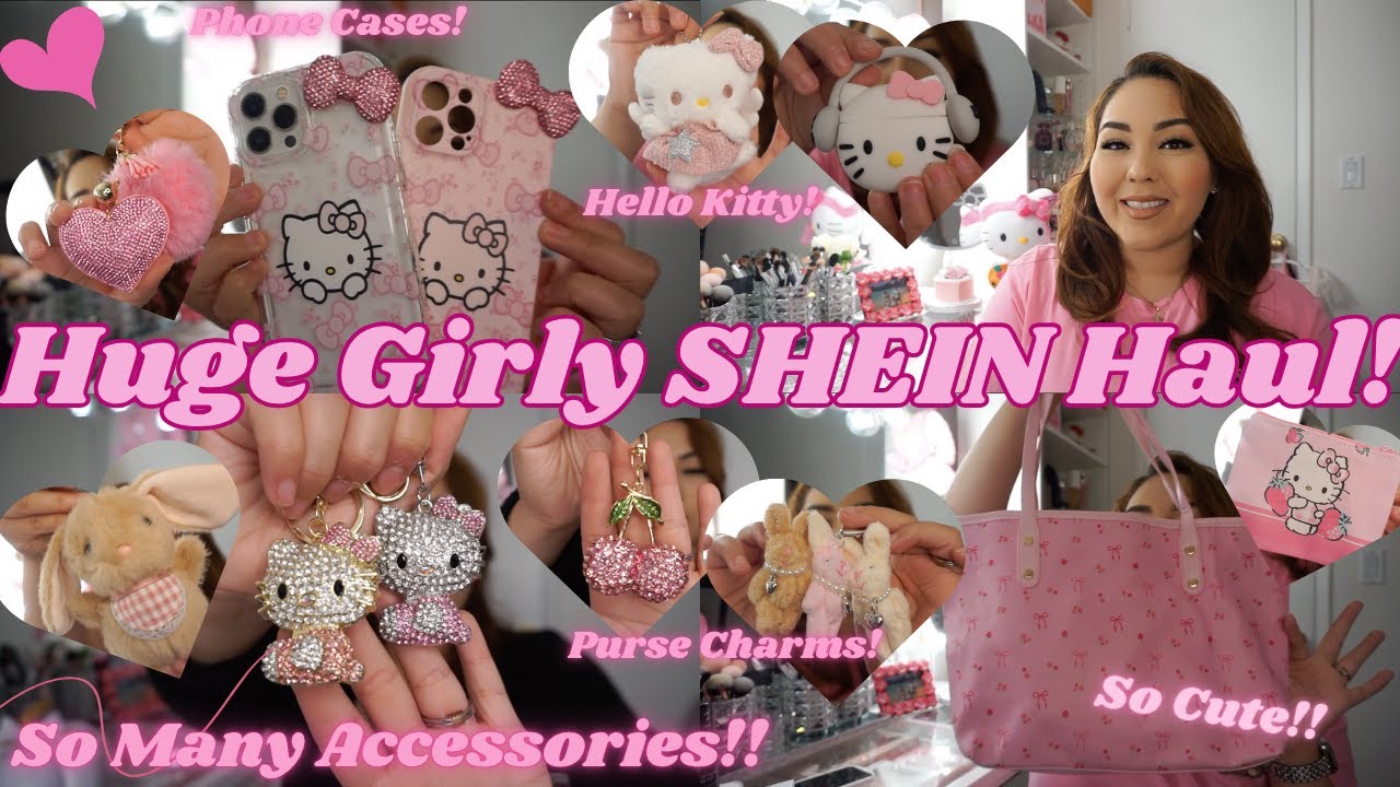 ✨Huge Girly SHEIN Haul!🛍🎀😍Accessories, Hello Kitty, Purses, Phone cases, Key Chains & More!!