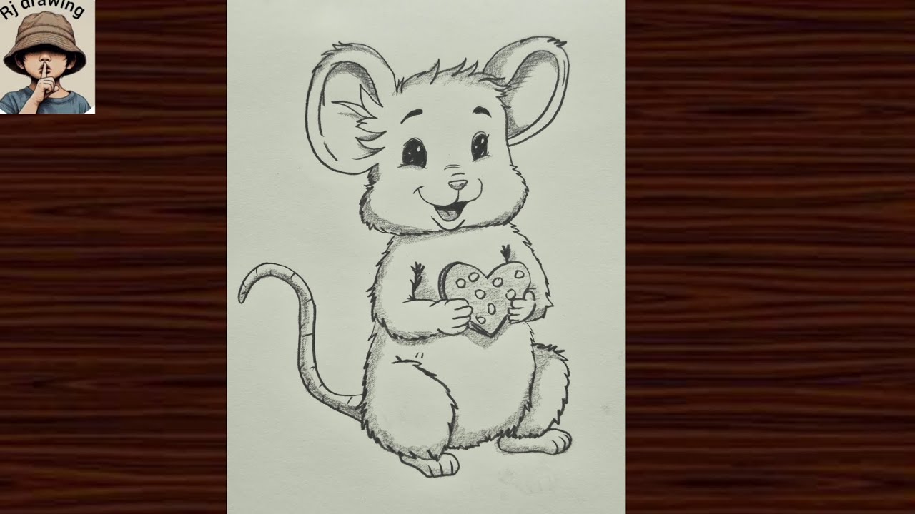 Cute Mouse with Heart Pencil Drawing | Easy Love Sketch❤️