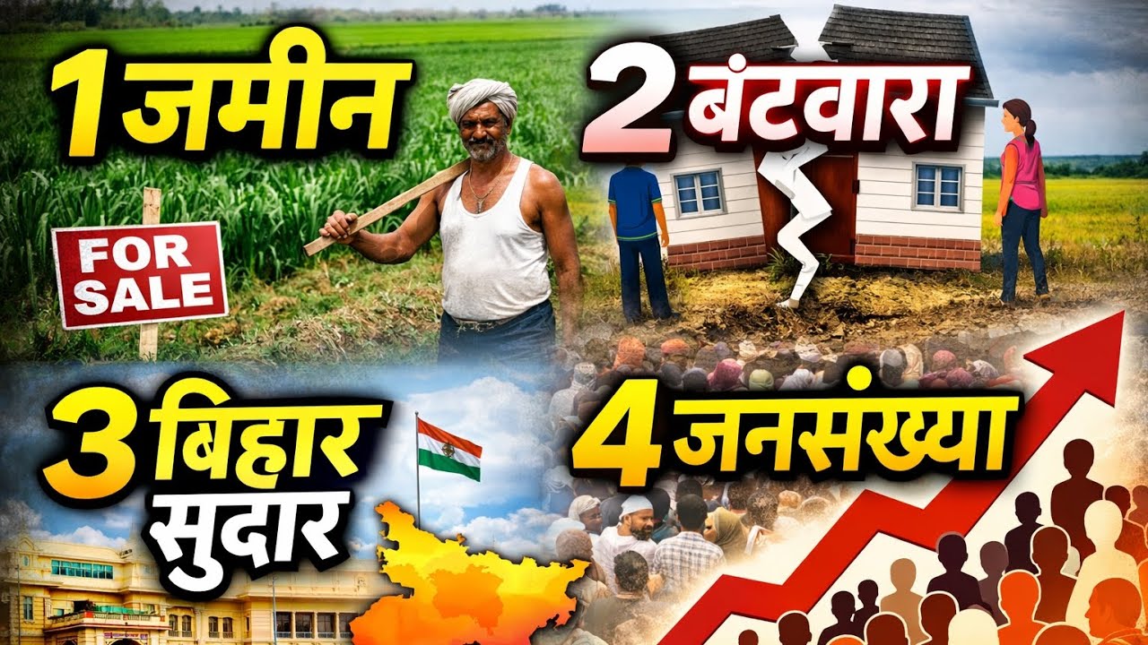 1 Land zameen  2 Divide बंटवारा 3 Bihar sudhar 4 population 