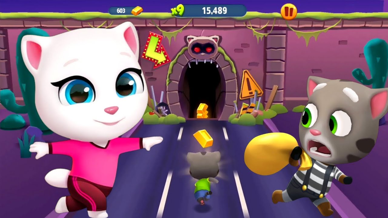 Talking Tom Gold Run Fight In Las Vegas - Tom Raccoon Unlocked Angela - Full Screen ()