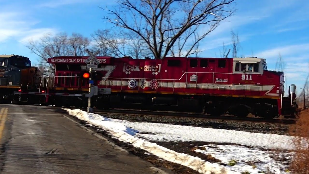 CSX 911 Engine Goes By Meeting an NS Train. Another NS Train Meets CSX Train and More Cool Trains!