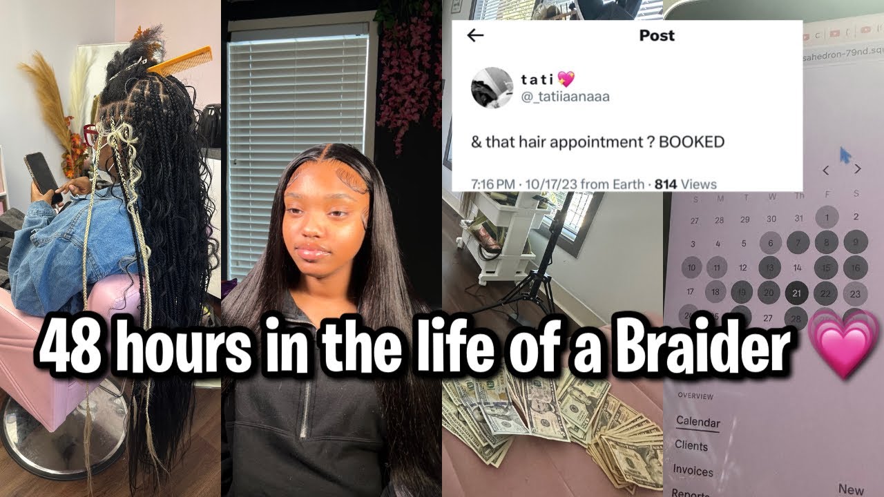 48 hours in the life of a braider 💗 | getting my hair done + lashes | watch me do my clients hair .