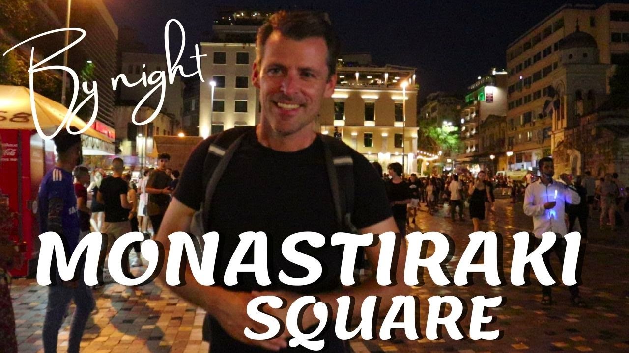 |E91| Monastiraki Square by Night in Athens, Greece