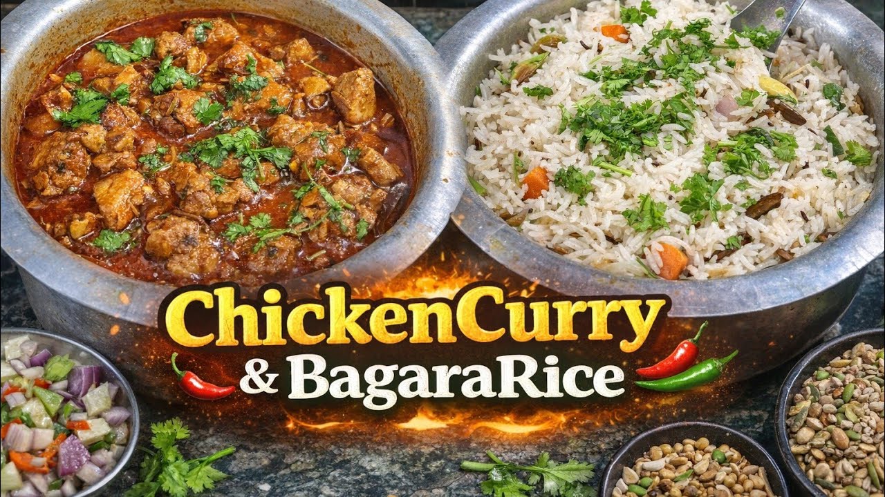 చికెన్ కర్రీ & బగారా రైస్🍗🍛..... #cooking #food #youtube #videos #dailyvlogs #bachelourmahi 