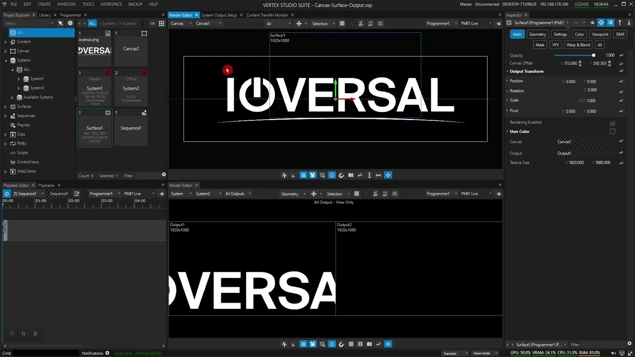 Vertex Canvas Output Setup