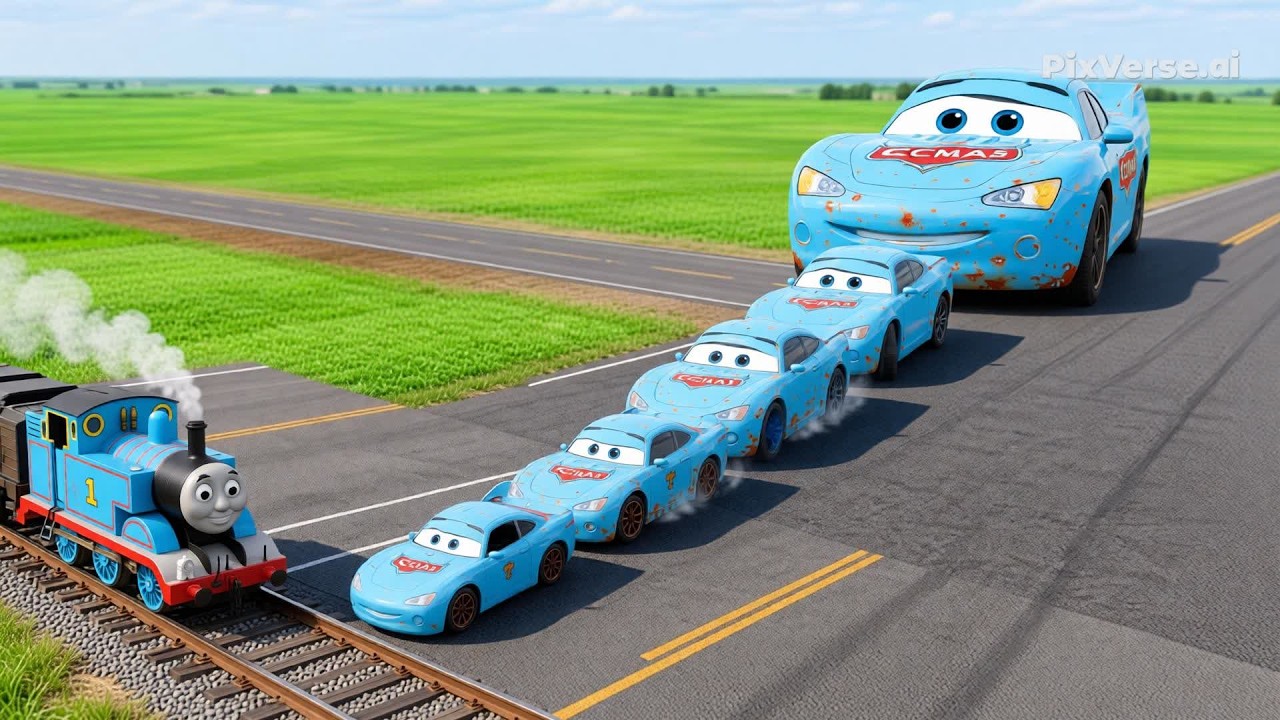 Big & Small Blue Lightning McQueen vs Speed Trains Challenge | BeamNG.drive