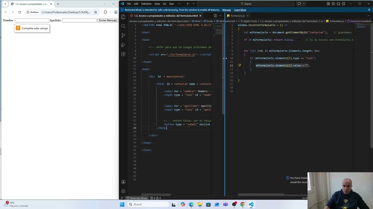 1.3. Acceso a propiedades y métodos del formulario. JavaScript.