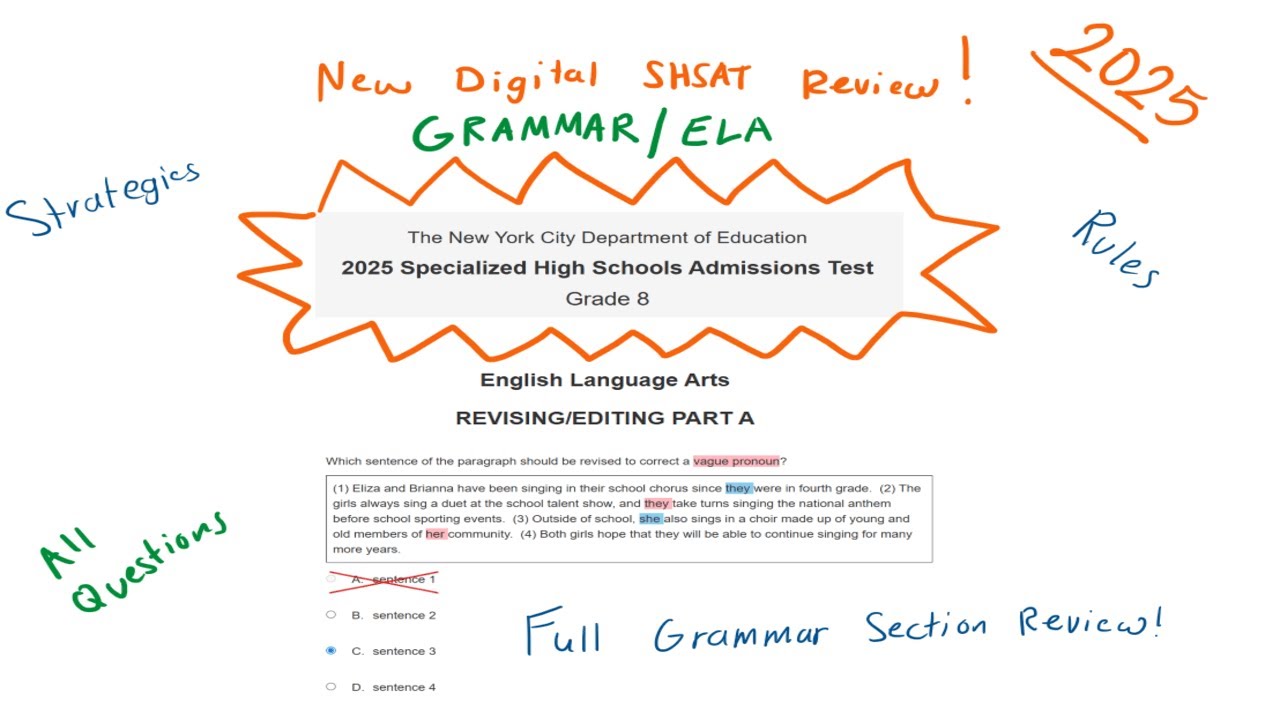 2025 DIGITAL SHSAT Full Grammar Section (Revising/Editing form A) NEW FORMAT!
