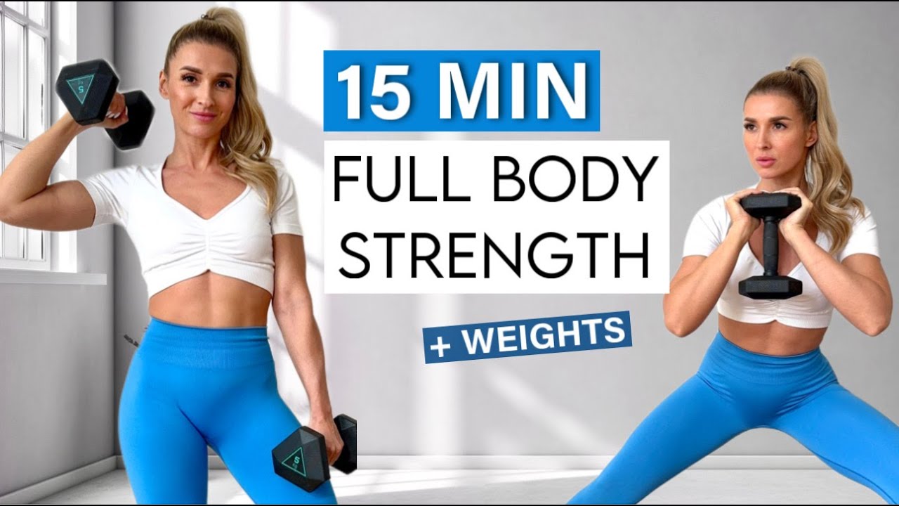 15 MIN FULL BODY TONING + STRENGTH - with weights, no jumping, apartment & small space friendly