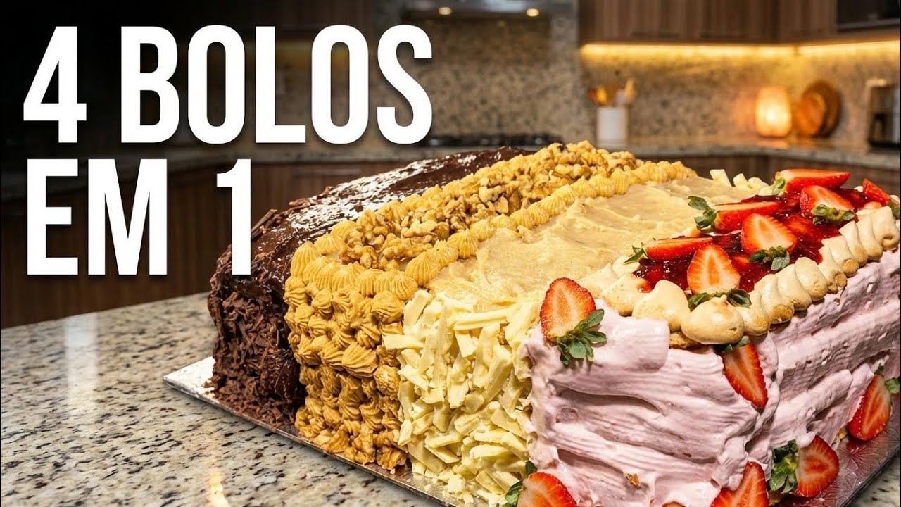 Fiz 4 Sabores de Bolo em Um Só Bolo de Aniversário