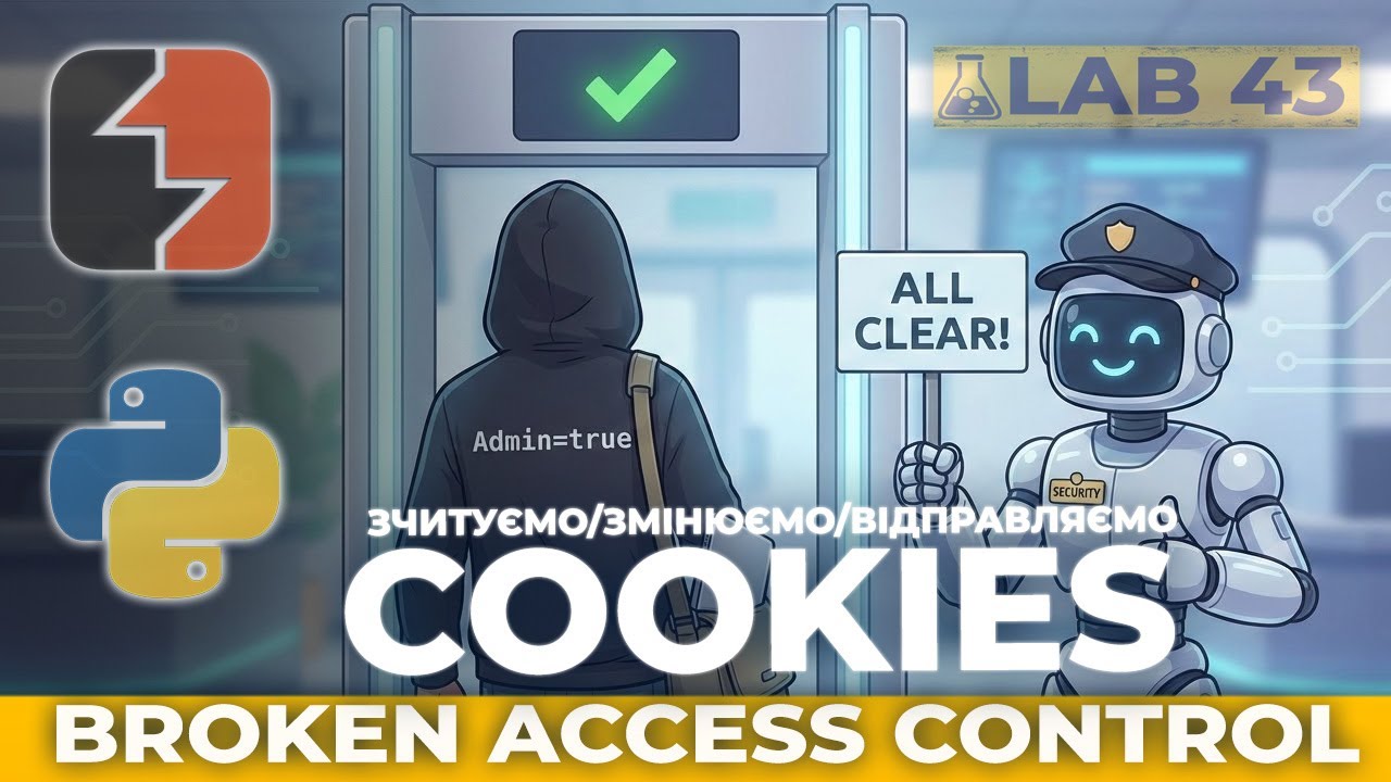 Python+Burp Suite Парсимо, редагуємо та підставляємо cookies. Broken Access Control lab43