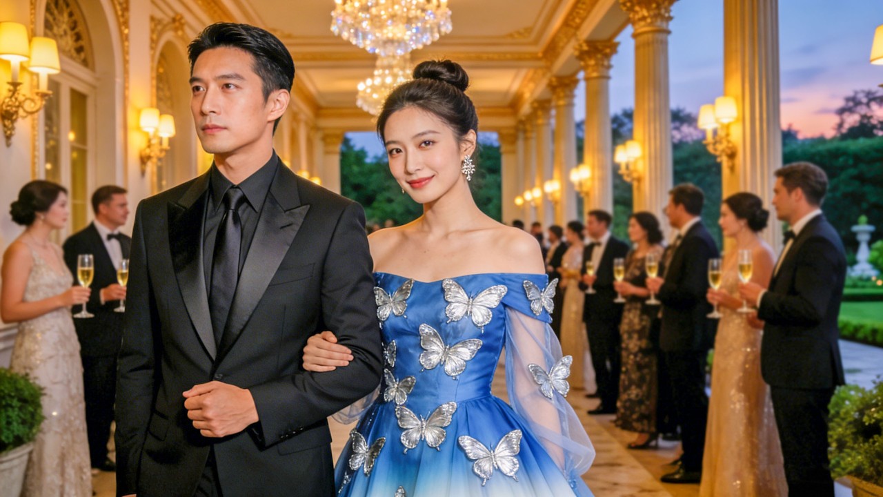 Husband takes mistress to party. Wife appears with CEO in blue dress, stunning everyone!