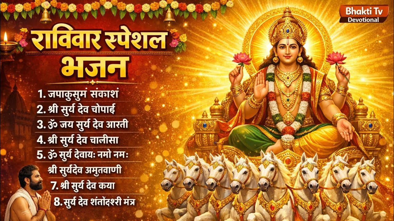 रविवार भक्ति भजन : जपाकुसुम संकाश, ॐ सूर्य देवाय नमो नमः, सूर्यदेव अमृतवाणी, सूर्य चालीसा व आरती