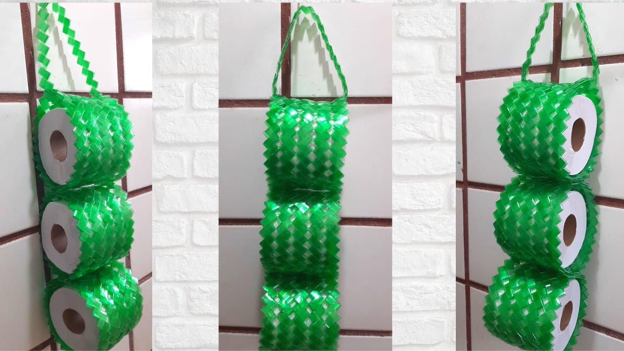 PORTA-PAPEL HIGIÊNICO com TIRINHAS de GARRAFA PET VERDE