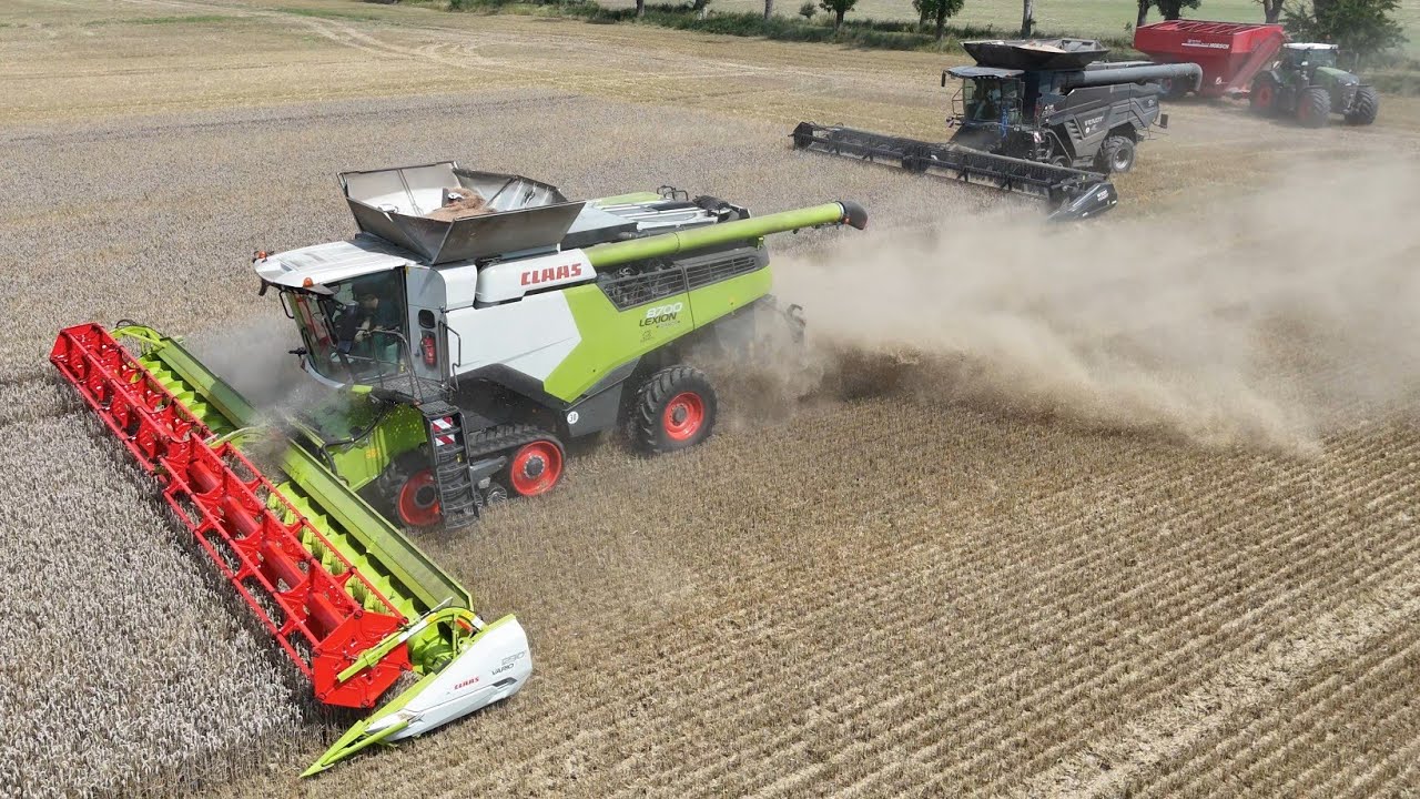 FENDT IDEAL 9T & CLAAS LEXION 8700TT am Weizen dreschen / Abfahrer FENDT 942 mit HORSCH ÜW / 4K
