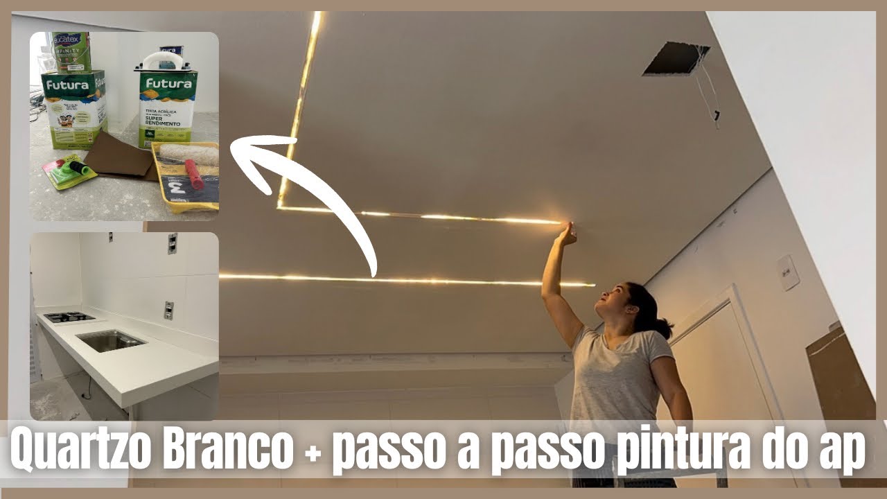 INSTALAÇÃO DA PEDRA QUARTZO BRANCO E PINTURA DO APARTAMENTO COR PAPEL PICADO TINTA FUTURA 