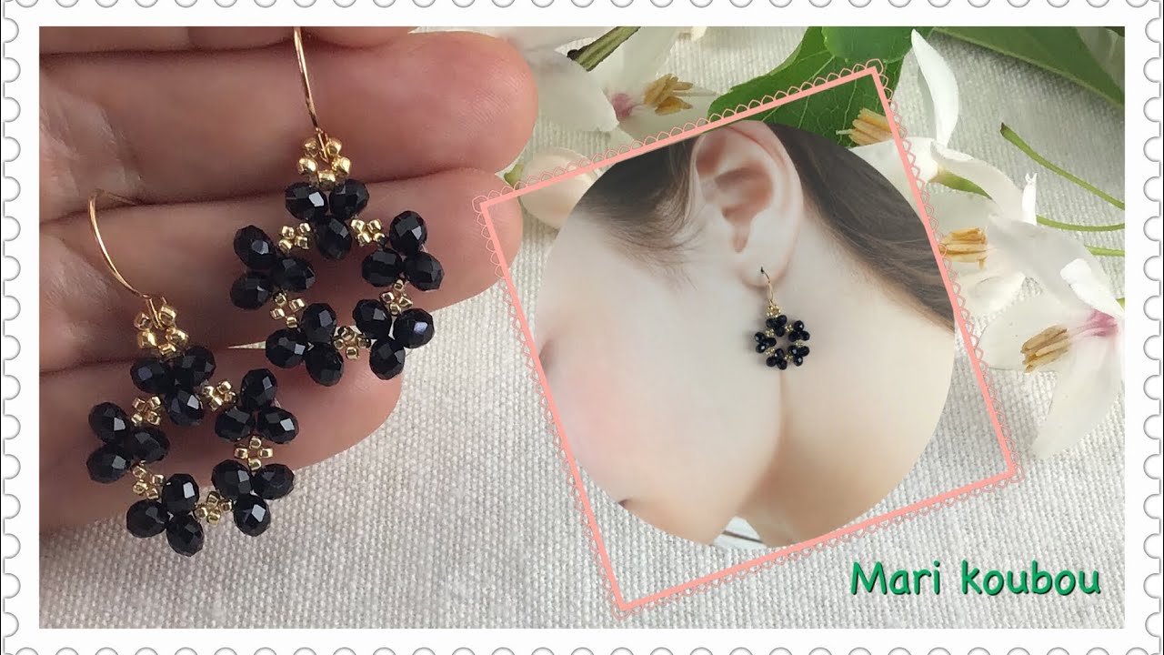 【かんたんアクセサリー】ボタンカットビーズでリースピアス/Wreath earrings made from Rondelle beads/Easy