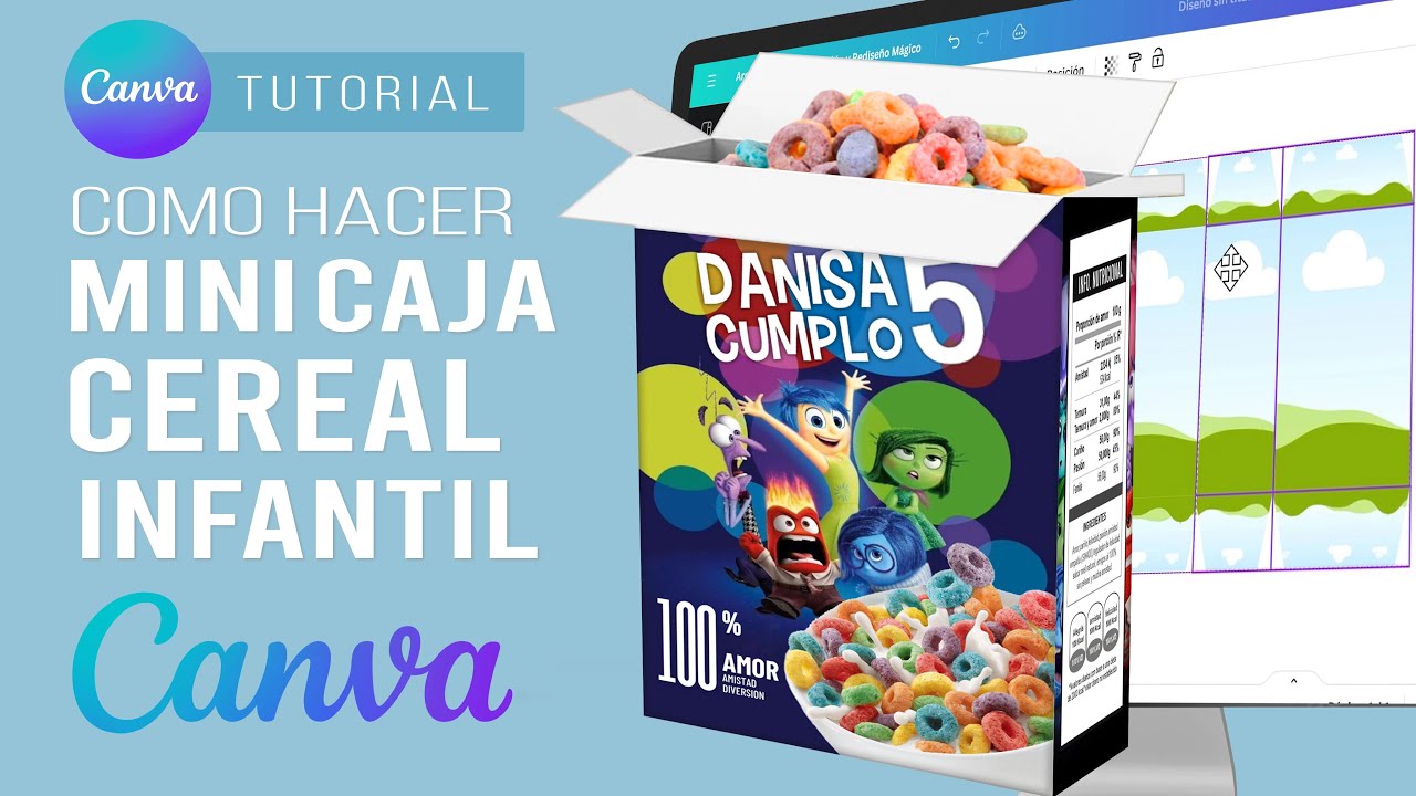 Como hacer MINI CAJA CEREAL para CUMPLEAÑOS personalizado con CANVA muy FÁCIL | Mini Cereal Box