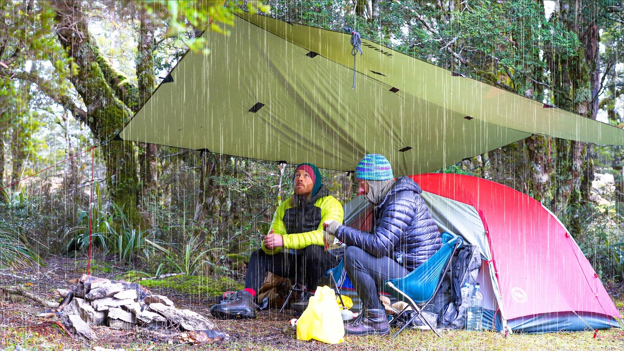 Camping in the Rain - Tent and Tarp - Campfire