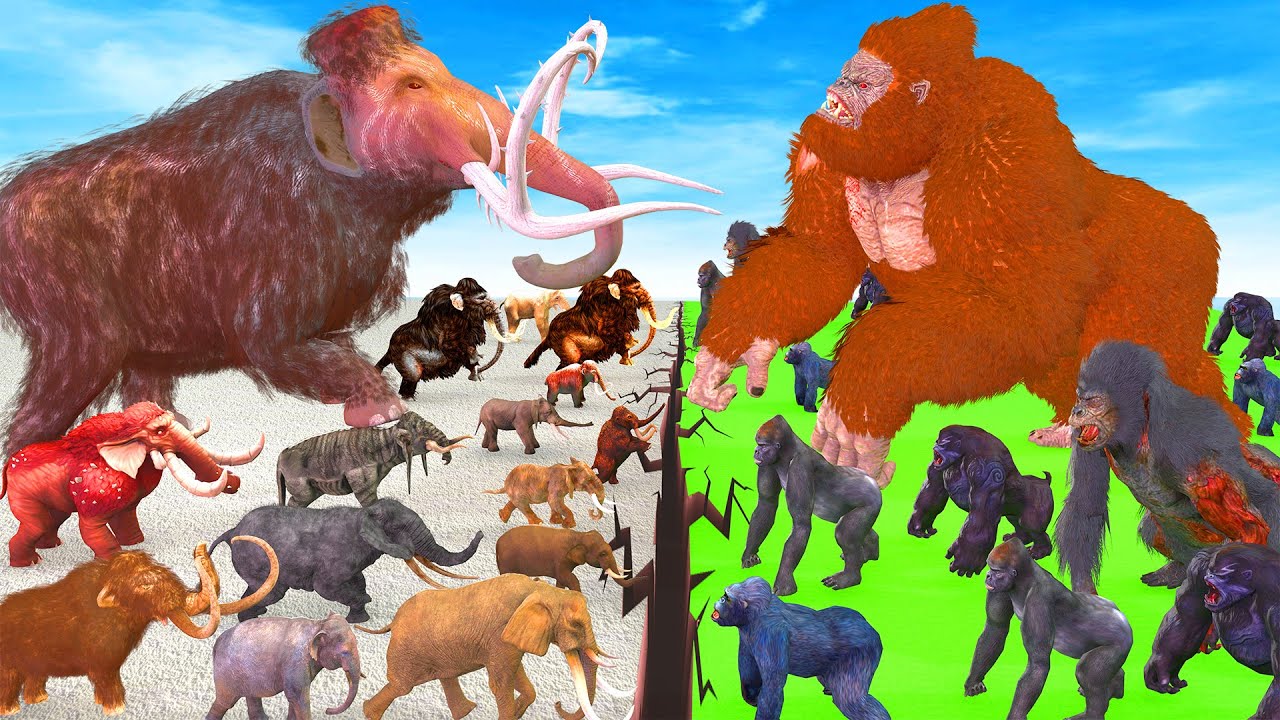 10 Mammoth Elephant vs 10 Apes Big Kong Animal Epic Battle Prehistoric Mammals Animal Revolt Battle