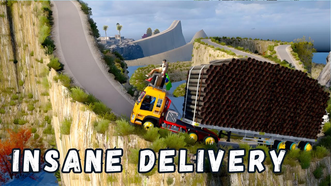 HIGH RISK DELIVERY 💀 Truck Carrying Massive Steel Pipes on Extreme Roads