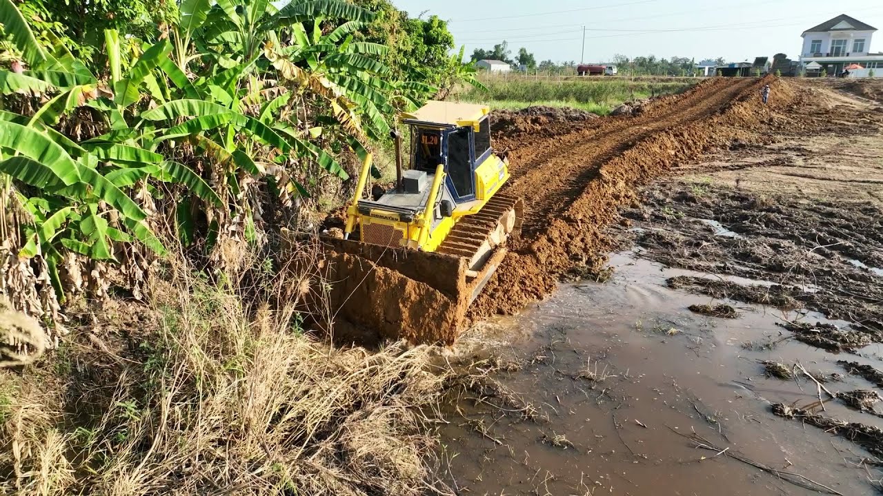 WOW!! Super Strong Power Long Moving Dirt  By Dozer KOMATSU D65PX and 10-Wheel Hino Dumper Truck
