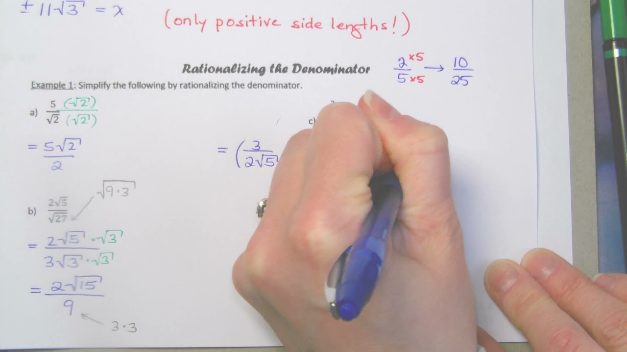 MCR3U Lesson 2.5 Rationalizing the Denominator