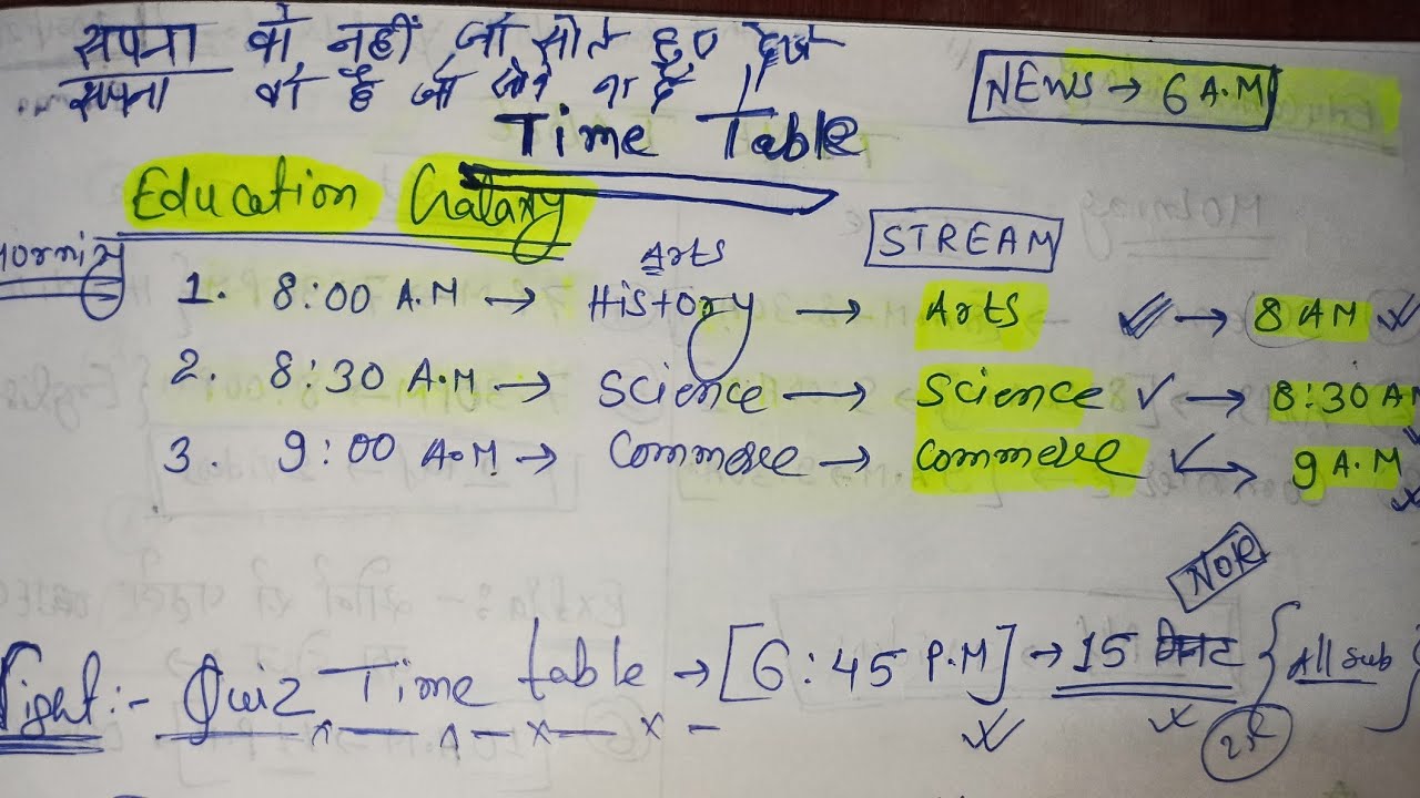 Time Table For 12th Class || Education Galaxy ||