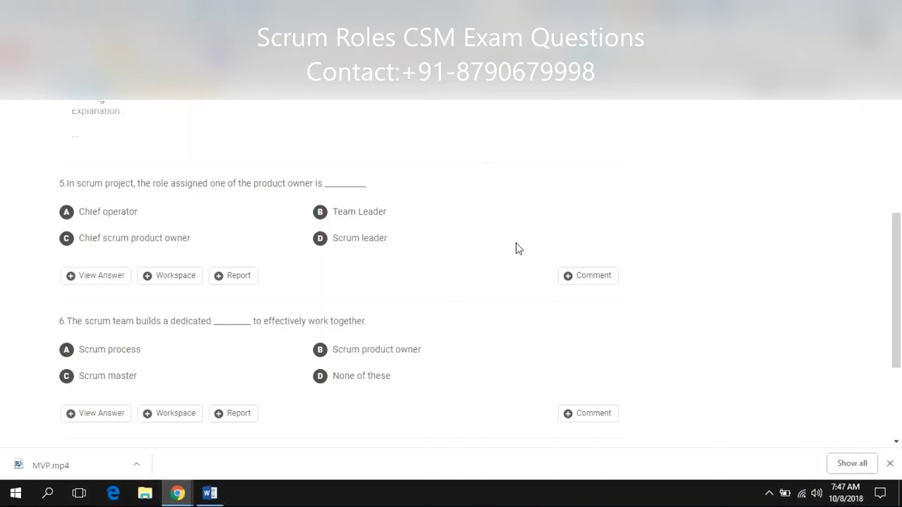 Scrum roles CSM Exam Questions