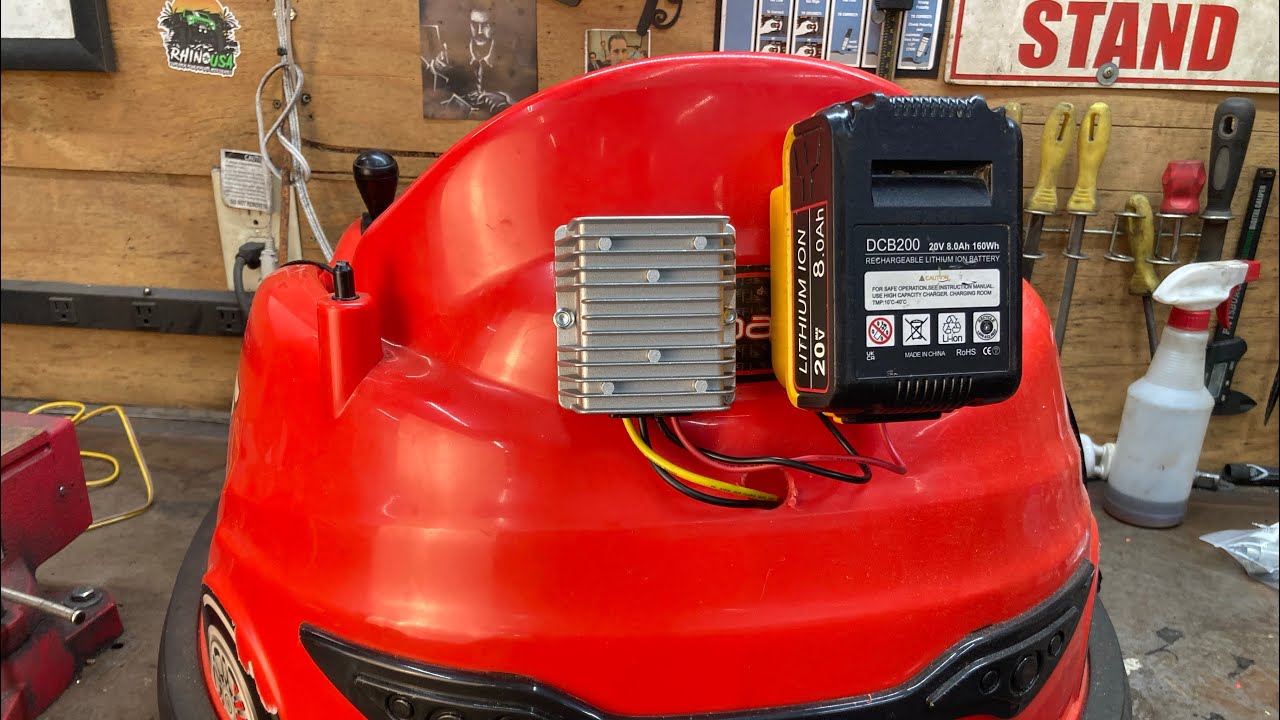 20v to 12v step down converter adapter for DeWalt batteries. Great option for Power Wheels