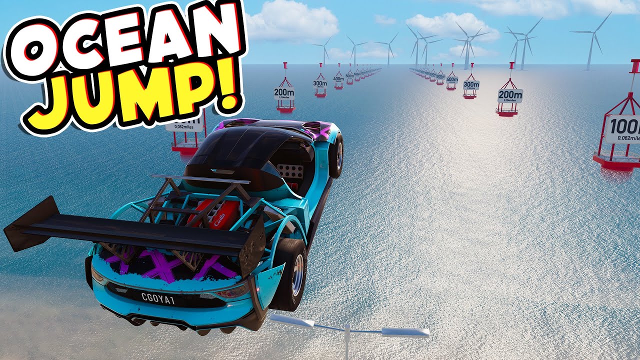 Which Randomly Generated Car Config Can LAUCH The Furthest Into The Ocean On Car Jump Arena?