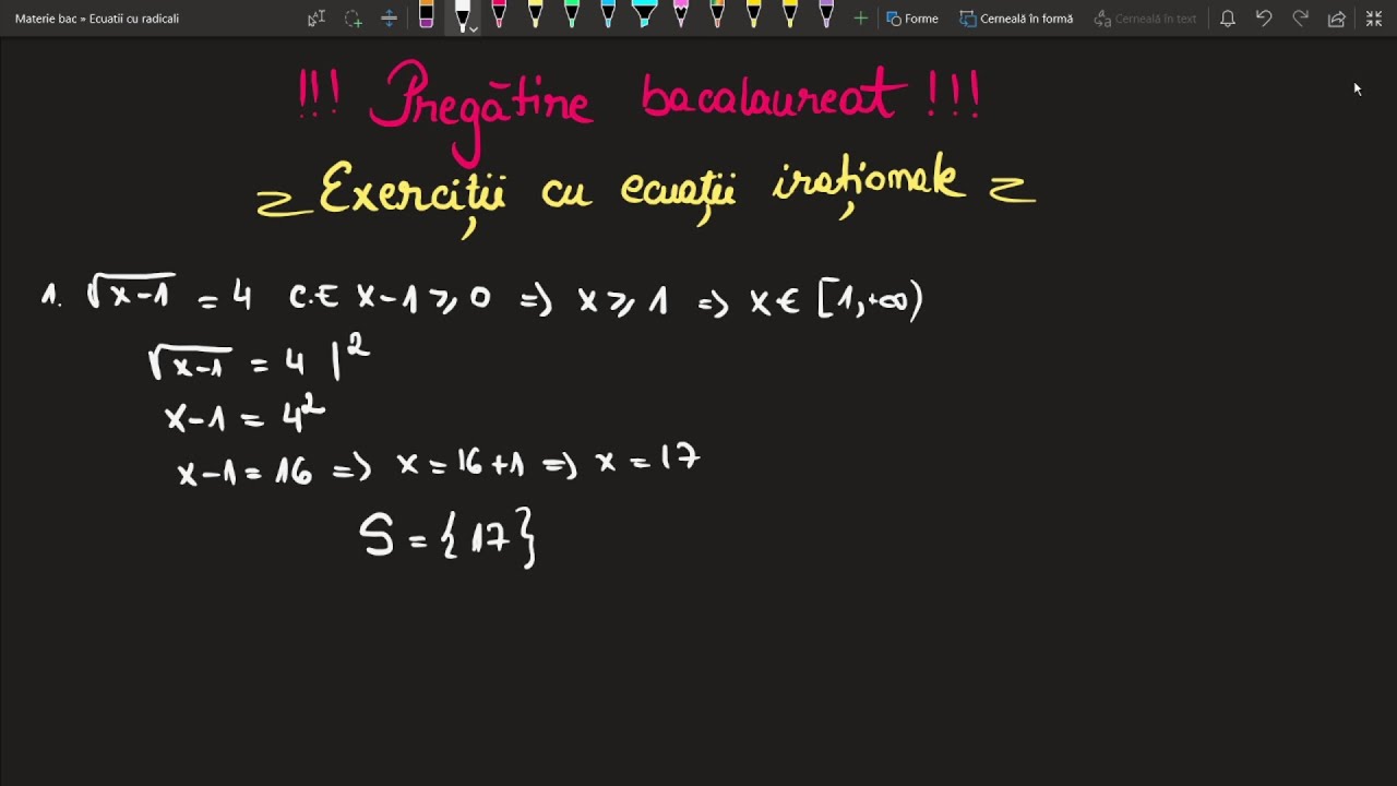 Exercitii ecuatii irationale/Recapitulare bac exercitii/Meditatii matematica online