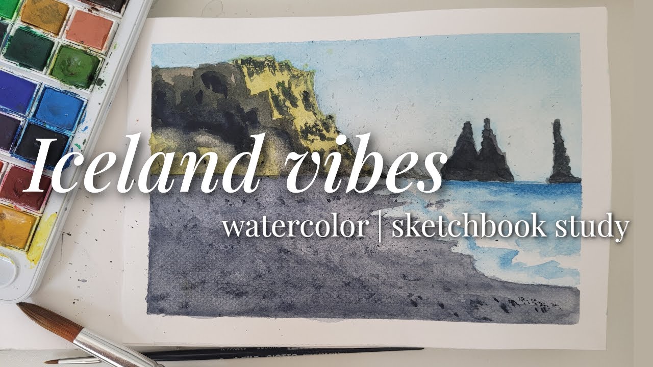 Painting Iceland’s Most Famous Beach 🎨 Painting from Reference | Watercolor Study🖌️🖤