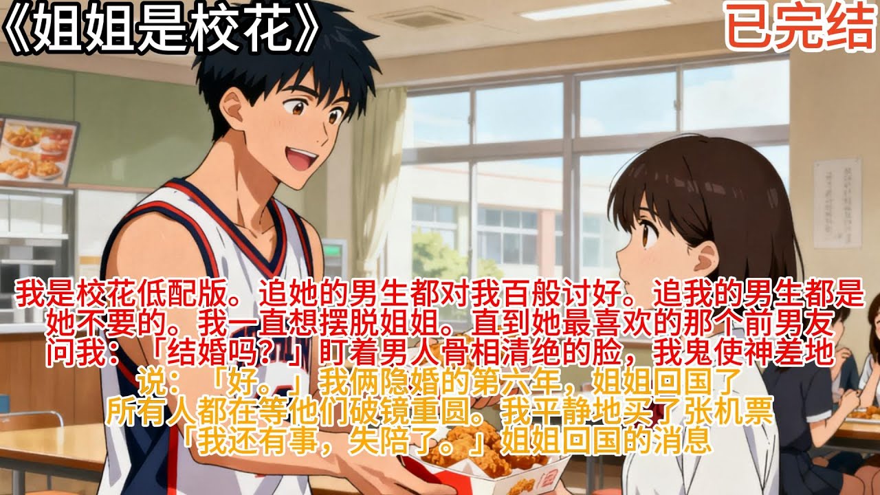 《姐姐是校花》姐姐是校花。我是校花低配版。追她的男生都對我百般討好。追我的男生都是她不要的。我一直想擺脫姐姐。直到她最喜歡的那個前男友問我：「結婚嗎？」
