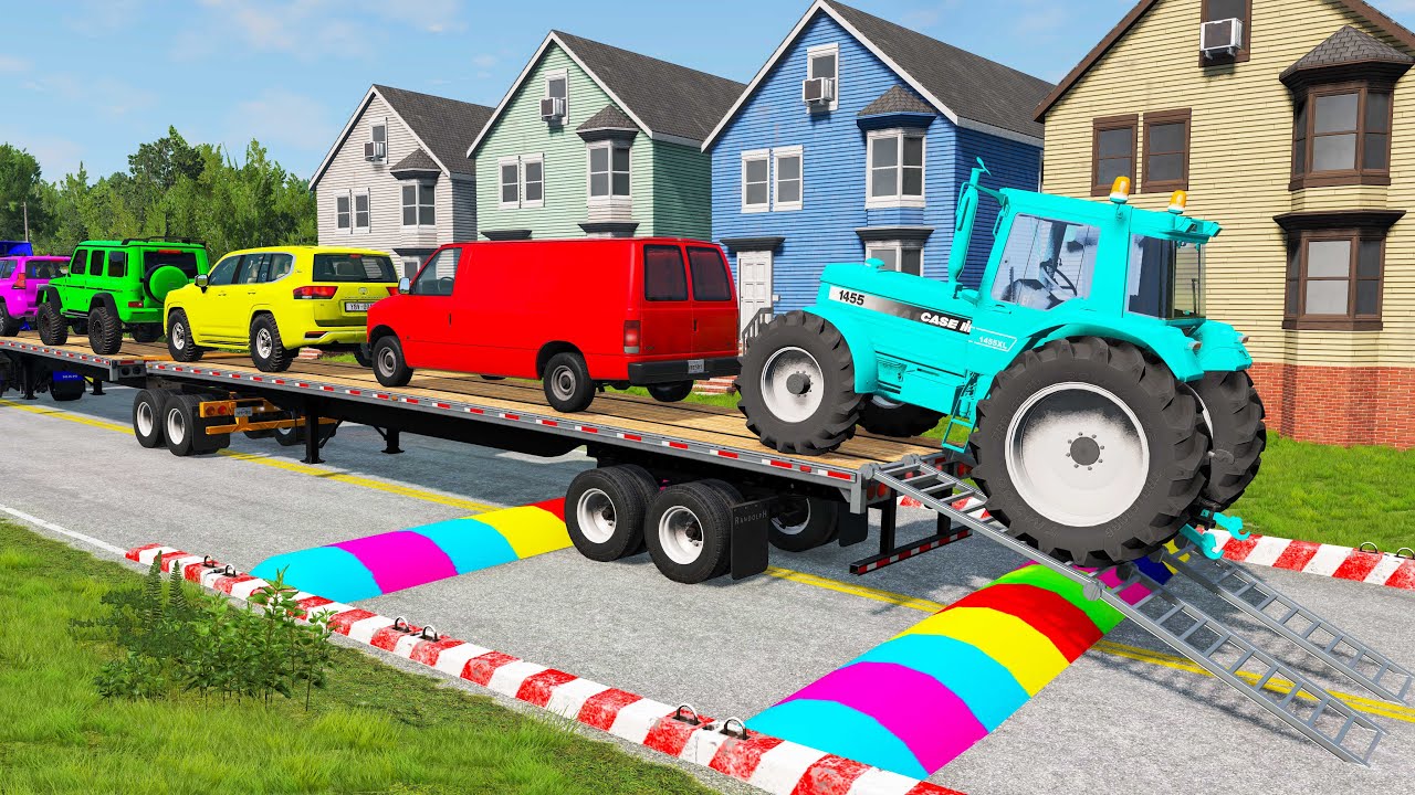 Flatbed Truck Mcqueen | Transportation with Truck - Pothole vs Car #8 - BeamNG.Drive