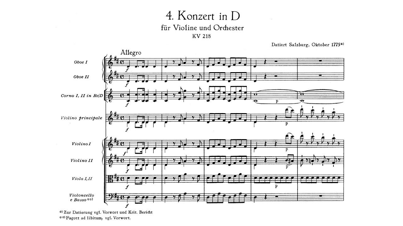 Mozart: Violin Concerto No. 4 in D major, K. 218 (with Score)