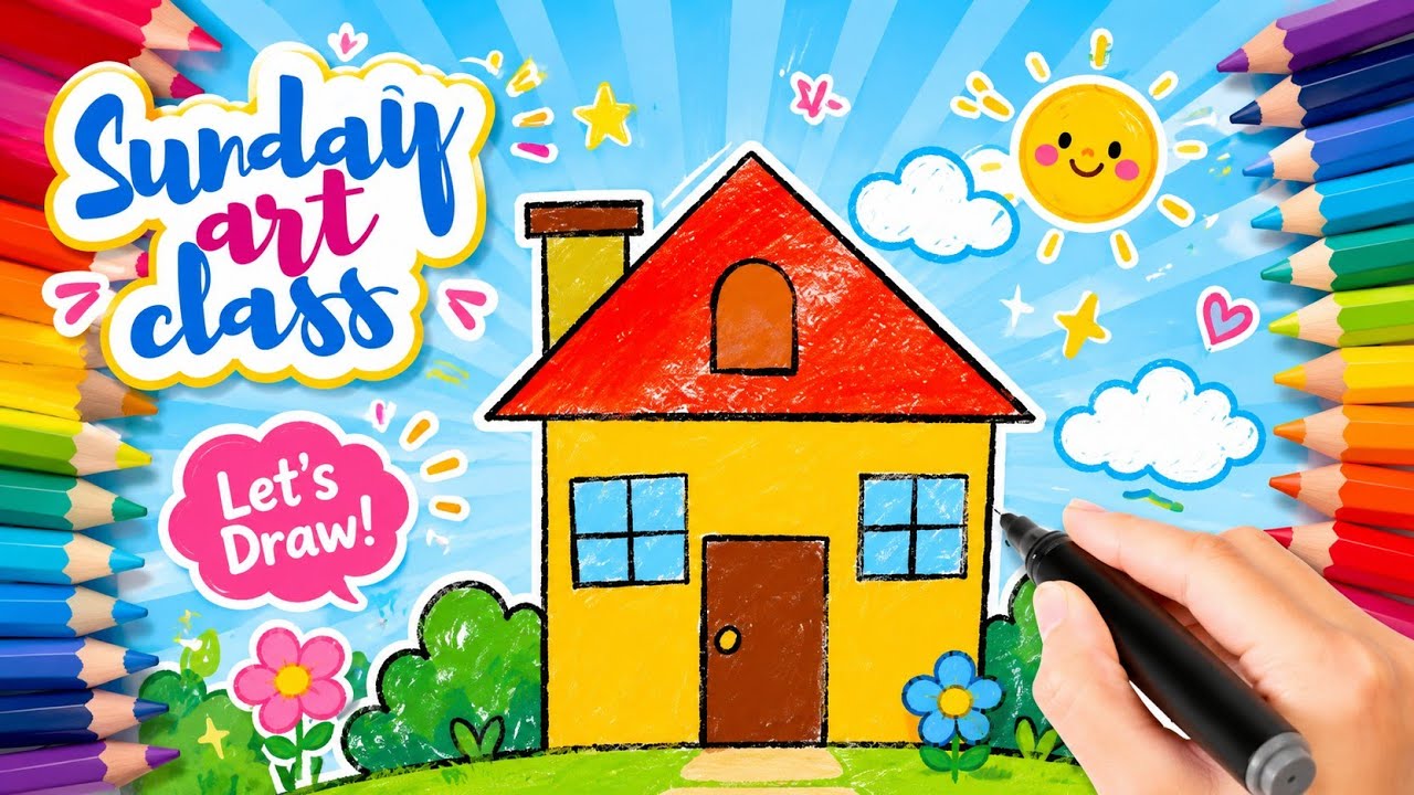 Simple House Drawing - Draw for Kids | Sunday Art Class