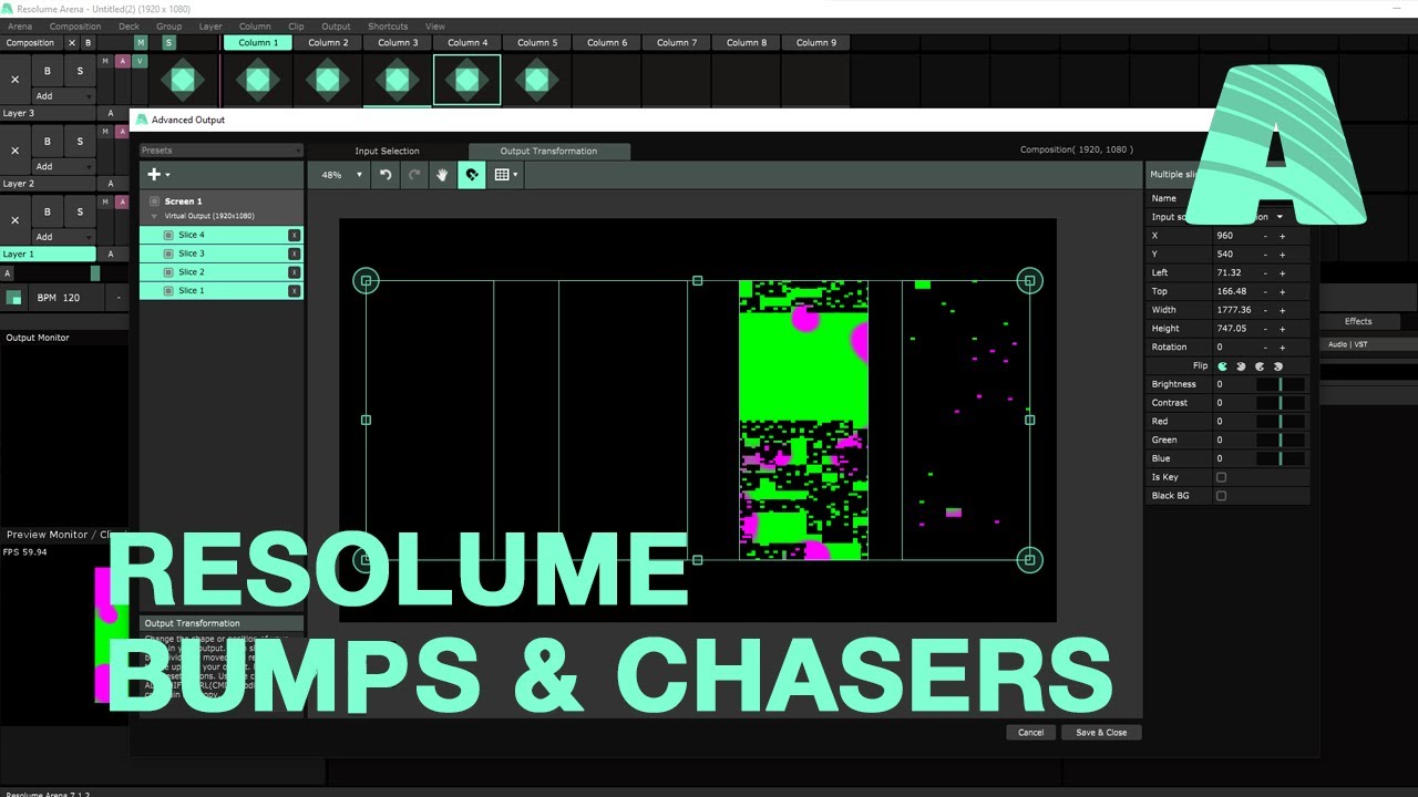 Chasers - вспышки и затухания экранов в Resolume